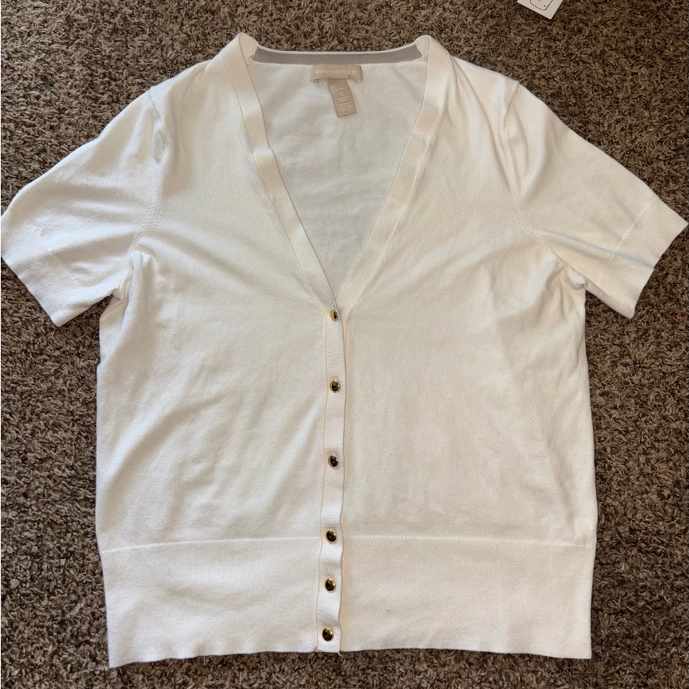 Banana Republic cream Short-Sleeve Button V-Neck Cardigan